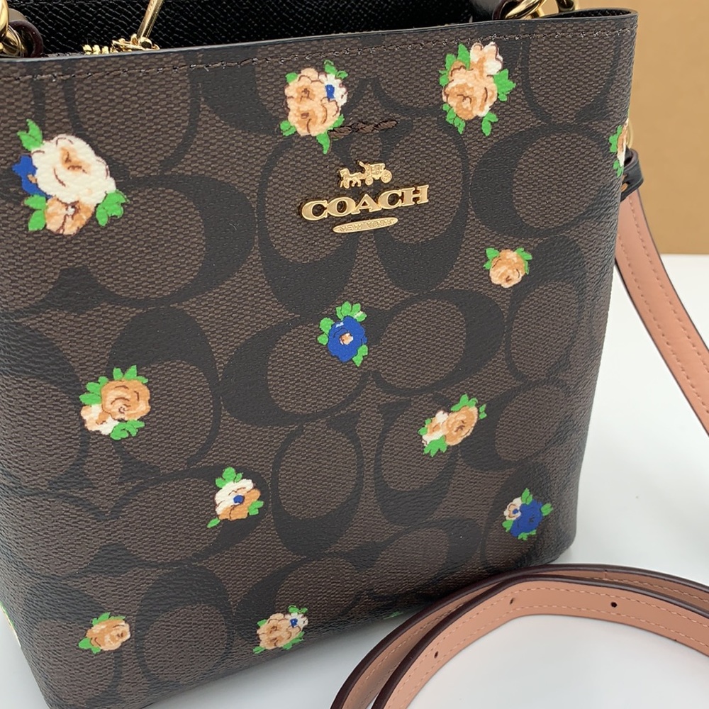 COACH NWT Mini Town Bucket Bag In Signature Canvas With Vintage Mini Rose Print - Picture 12 of 13